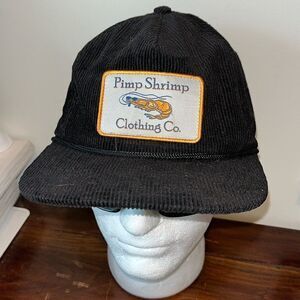 NEW Pimp Shrimp Clothing Co. BLACK CORDUROY Hat Cap SnapBack Full Logo Fishing